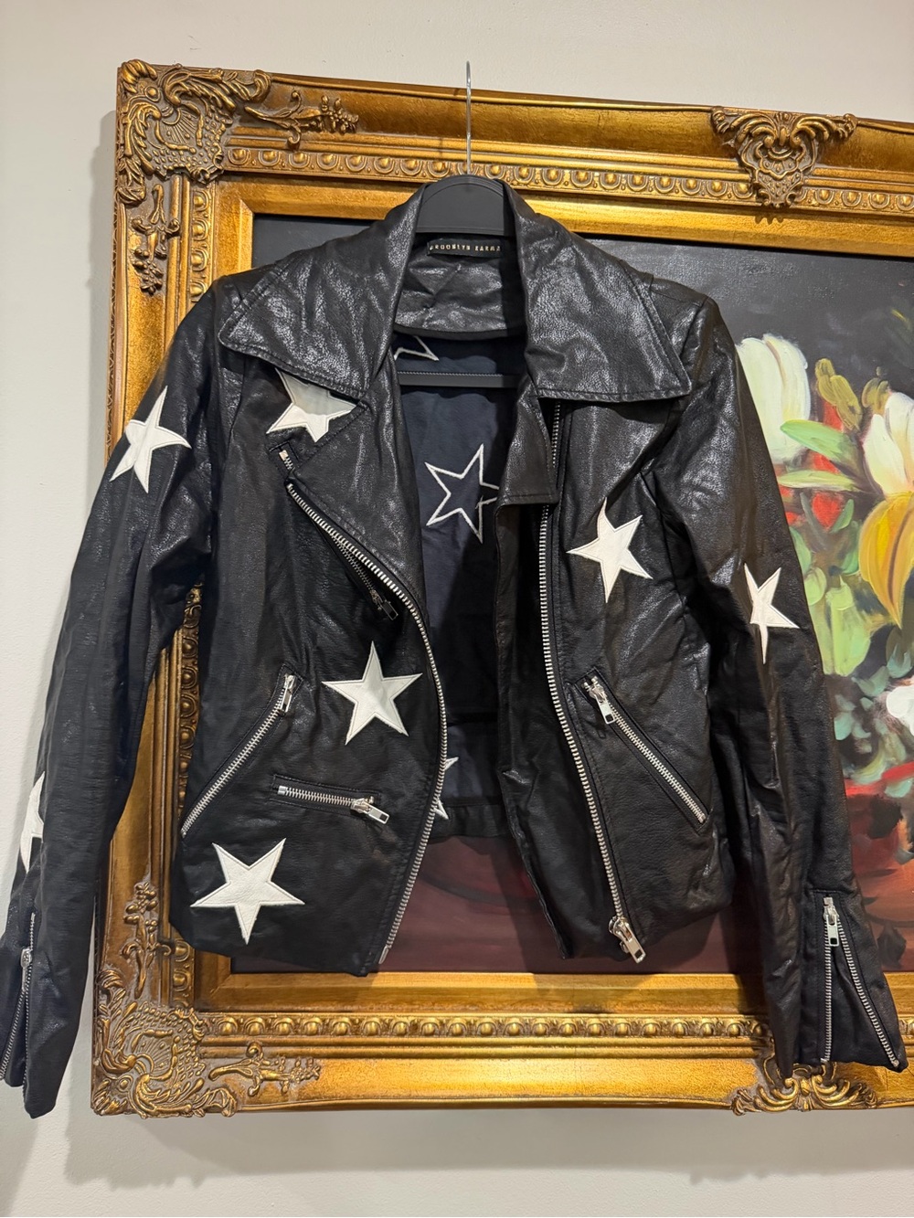 BROOKLYN KARMA Star-Appliqué  Moto Jacket - Black/White